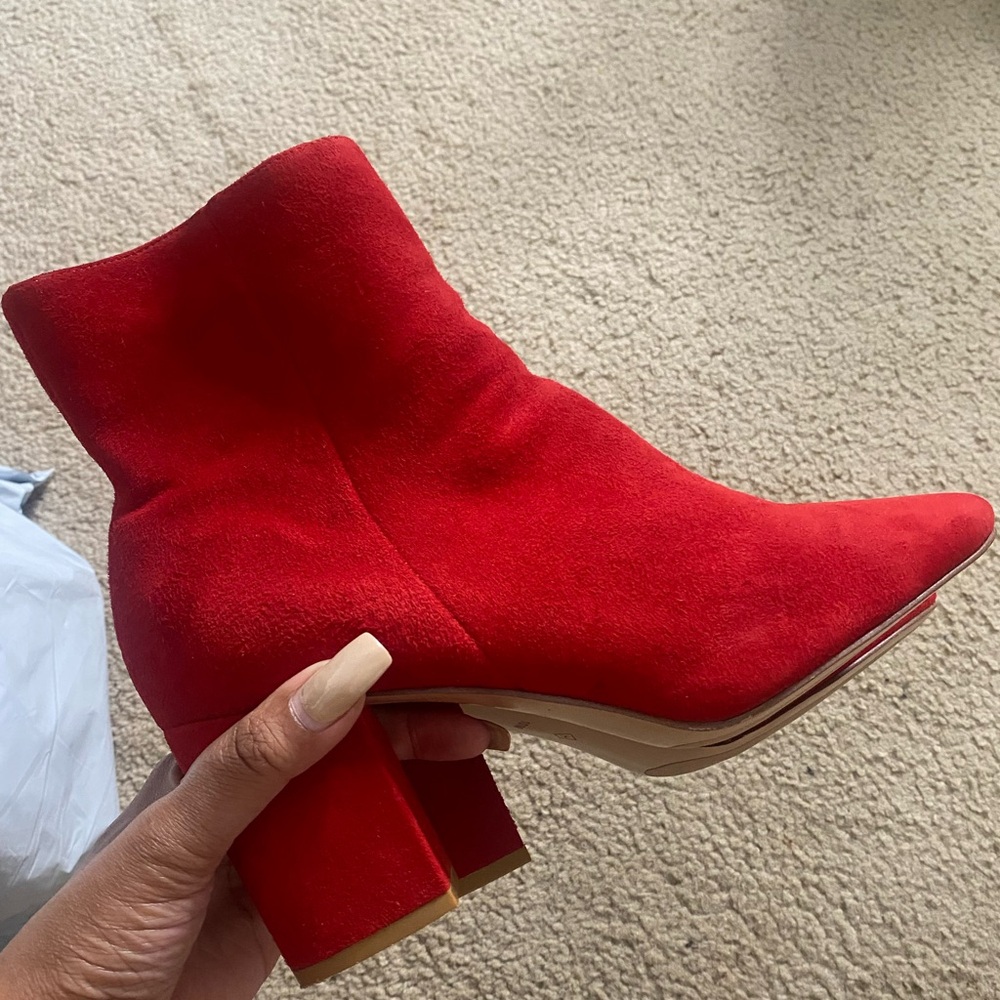 Red Suede Halogen Block Heel Bootie - image 3